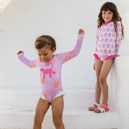 Ruffle Pinky Arabian Pattern Swimsuit