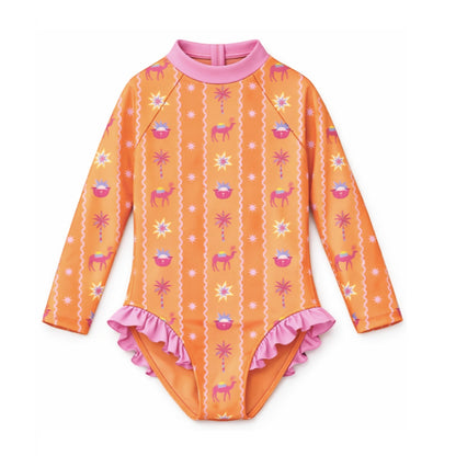 Ruffle Pale Orange Arabian Pattern Swimsuit