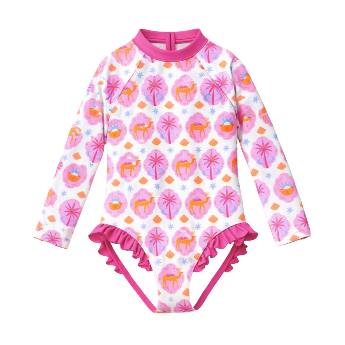 Ruffle Pinky Arabian Pattern Swimsuit
