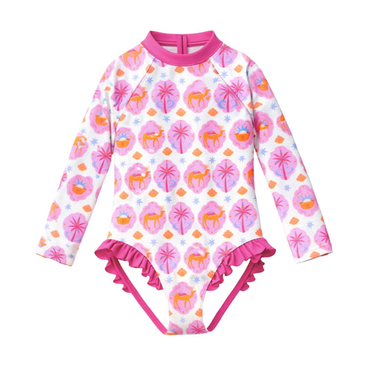Ruffle Pinky Arabian Pattern Swimsuit