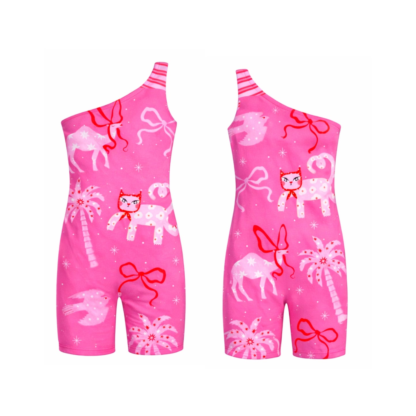 Pink One Shoulder Cool Leopard Swimsuit