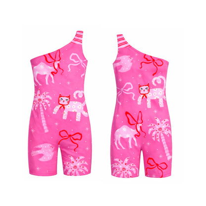 Pink One Shoulder Cool Leopard Swimsuit