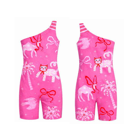 Pink One Shoulder Cool Leopard Swimsuit