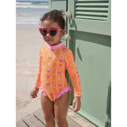 Ruffle Pale Orange Arabian Pattern Swimsuit