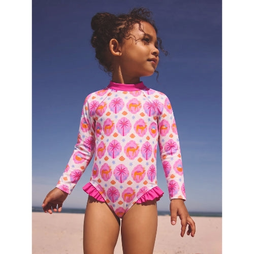 Ruffle Pinky Arabian Pattern Swimsuit