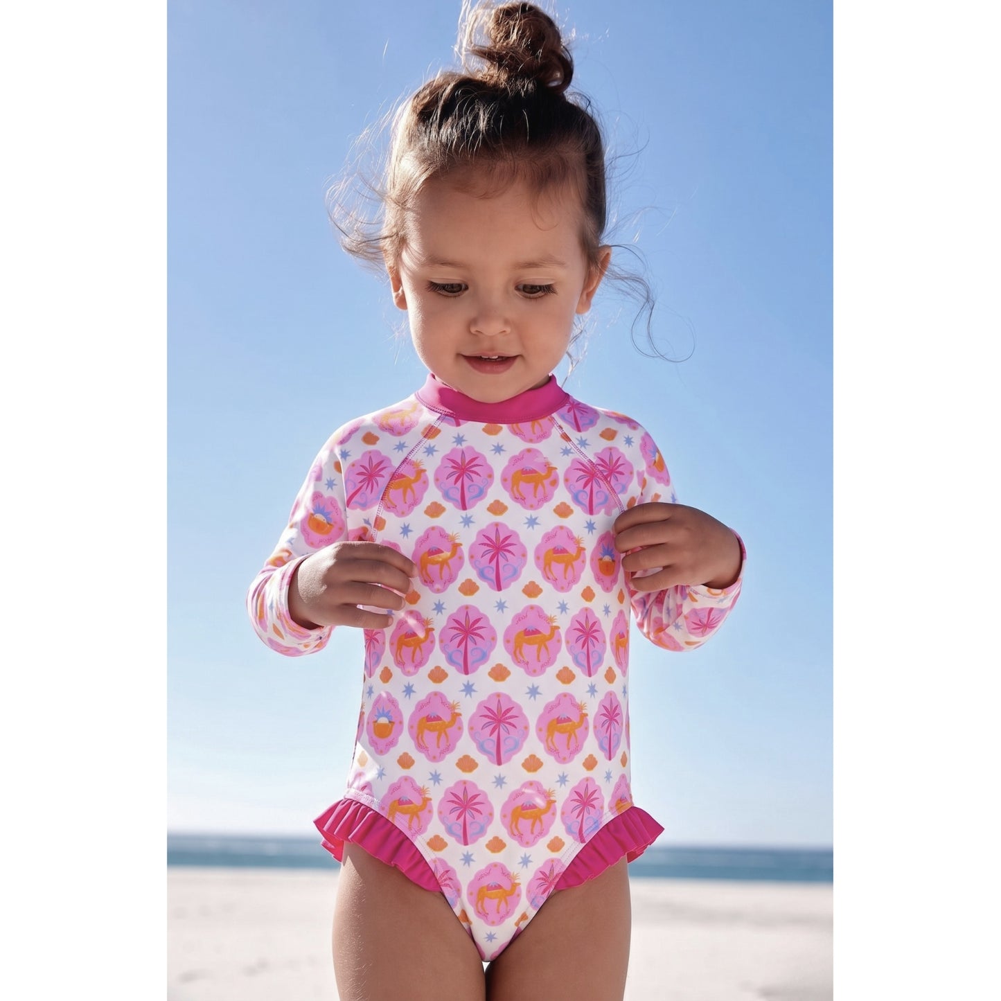 Ruffle Pinky Arabian Pattern Swimsuit